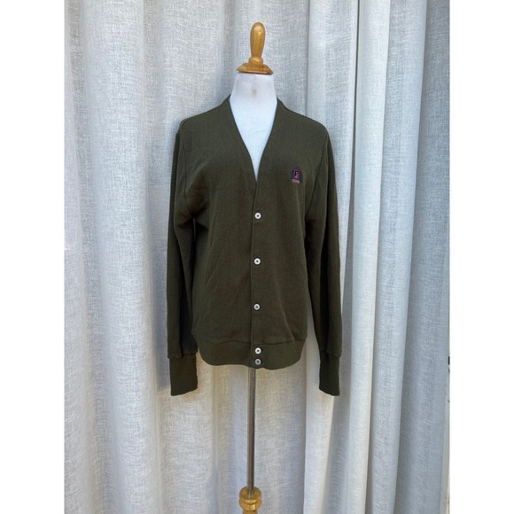 Vintage IZOD olive green knit acrylic cardigan sweater